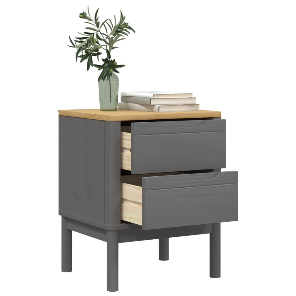 vidaXL Bedside Cabinet FLORO Grey 45x39x57 cm Solid Wood Pine 4