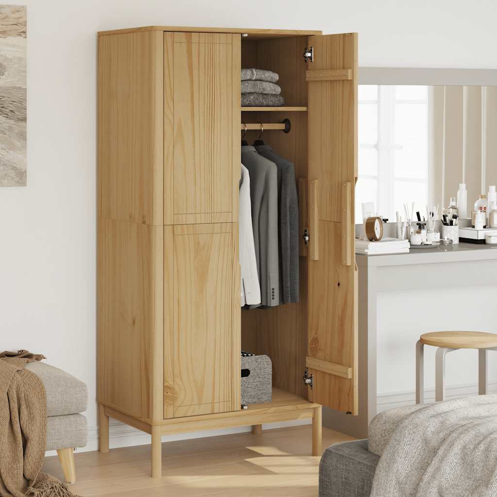 vidaXL Wardrobe FLORO Wax Brown 77x53x171 cm Solid Wood Pine 3