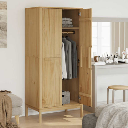 vidaXL Wardrobe FLORO Wax Brown 77x53x171 cm Solid Wood Pine 3