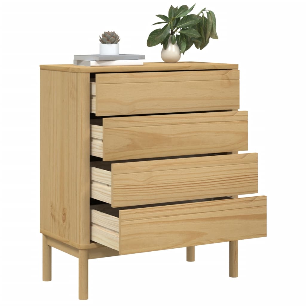 vidaXL Chest of Drawers FLORO Wax Brown Solid Wood Pine 4