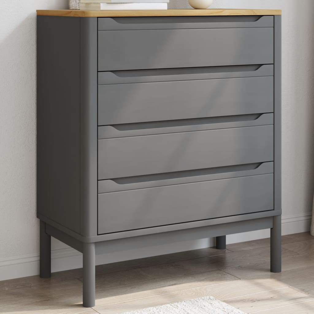 vidaXL Chest of Drawers FLORO Grey cm Solid Wood Pine 3
