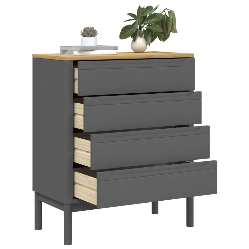 vidaXL Chest of Drawers FLORO Grey cm Solid Wood Pine 4