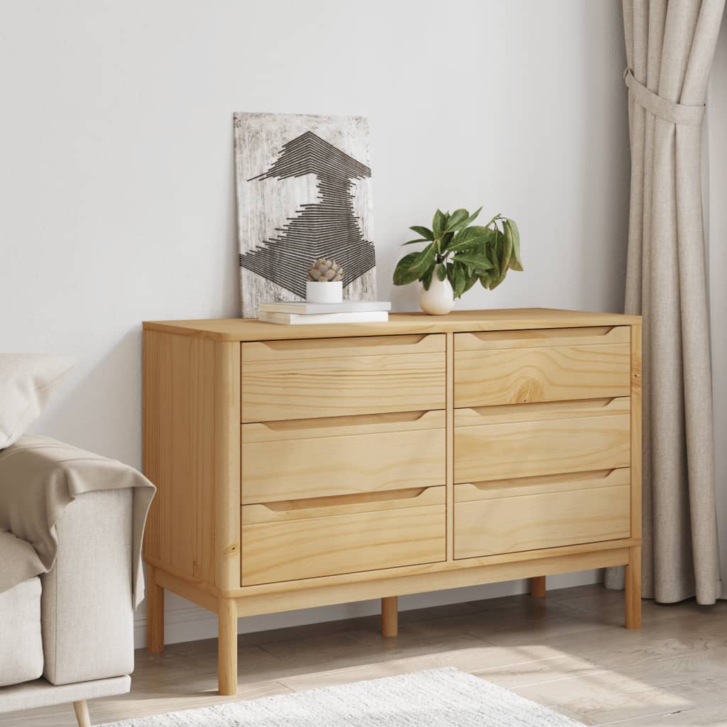 vidaXL Chest of Drawers FLORO Wax Brown Solid Wood Pine 3