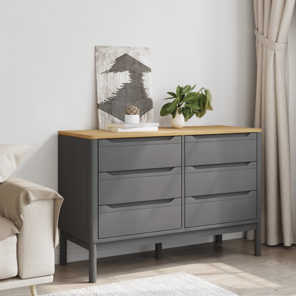 vidaXL Chest of Drawers FLORO Grey Solid Wood Pine 3