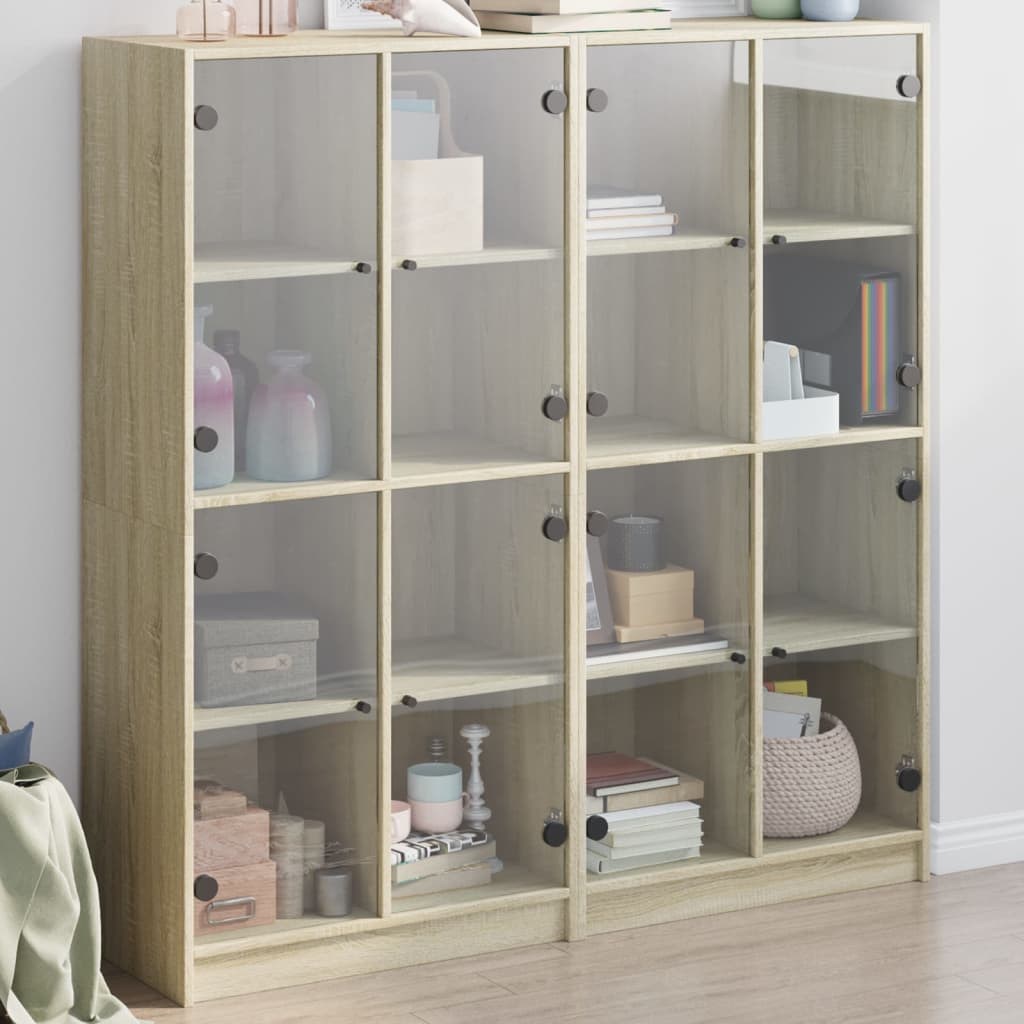 Bookcase with Doors 136x37x142 cm Engineered Wood Sonoma oak 136 cm