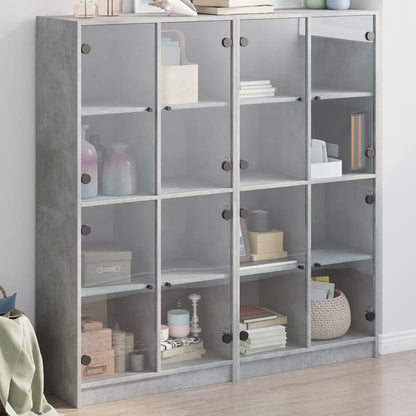 Bookcase with Doors 136x37x142 cm Engineered Wood Concrete grey 136 cm