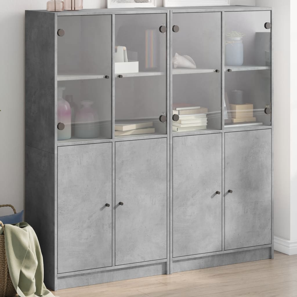 Highboard with Doors 68x37x142 cm Engineered Wood Concrete grey 136 cm
