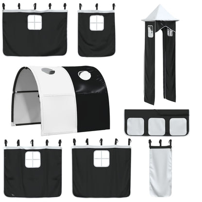 vidaXL Curtains for Loft Bed with Tunnel and Tower White and Black 3
