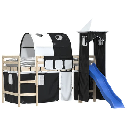 vidaXL Curtains for Loft Bed with Tunnel and Tower White and Black 4