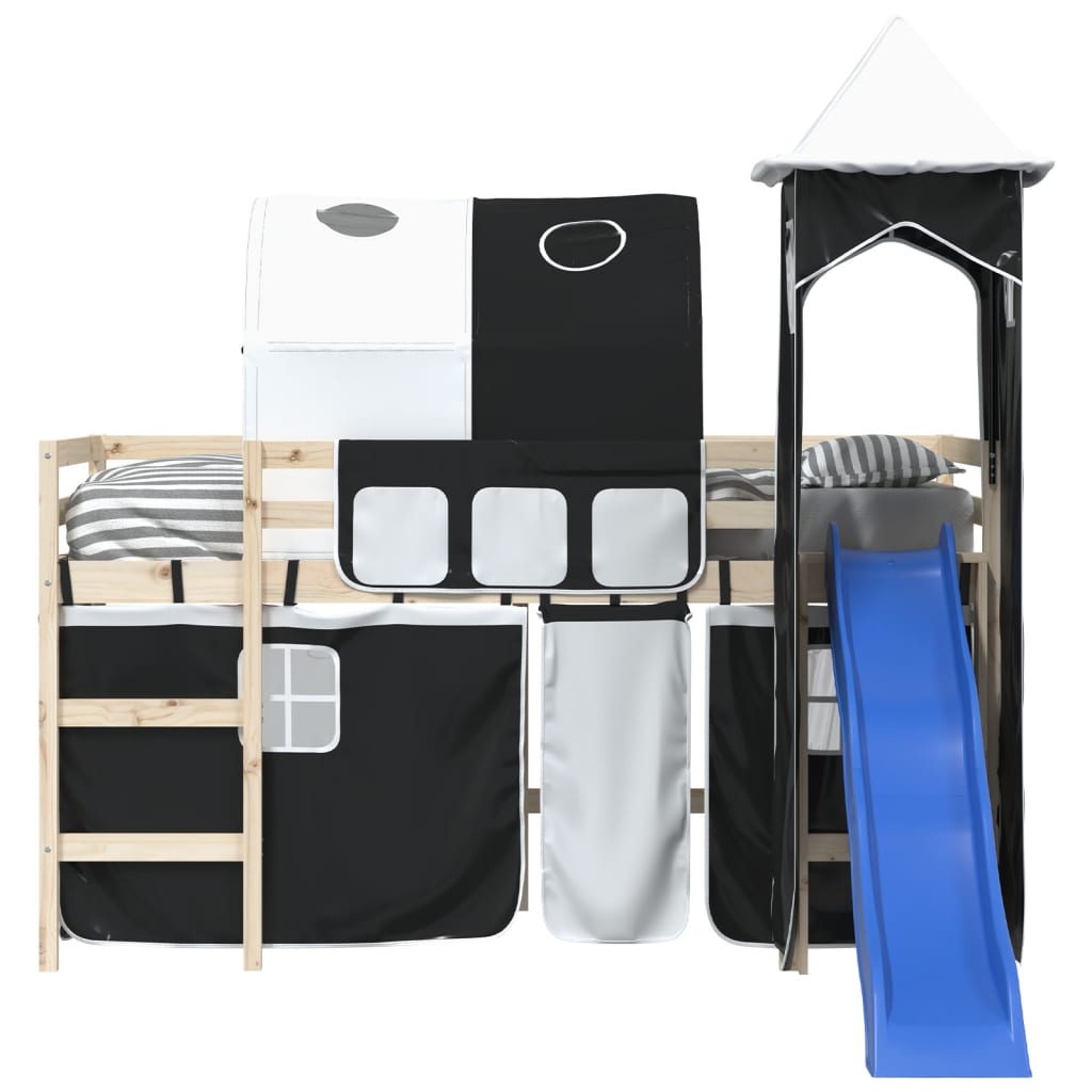 vidaXL Curtains for Loft Bed with Tunnel and Tower White and Black 5