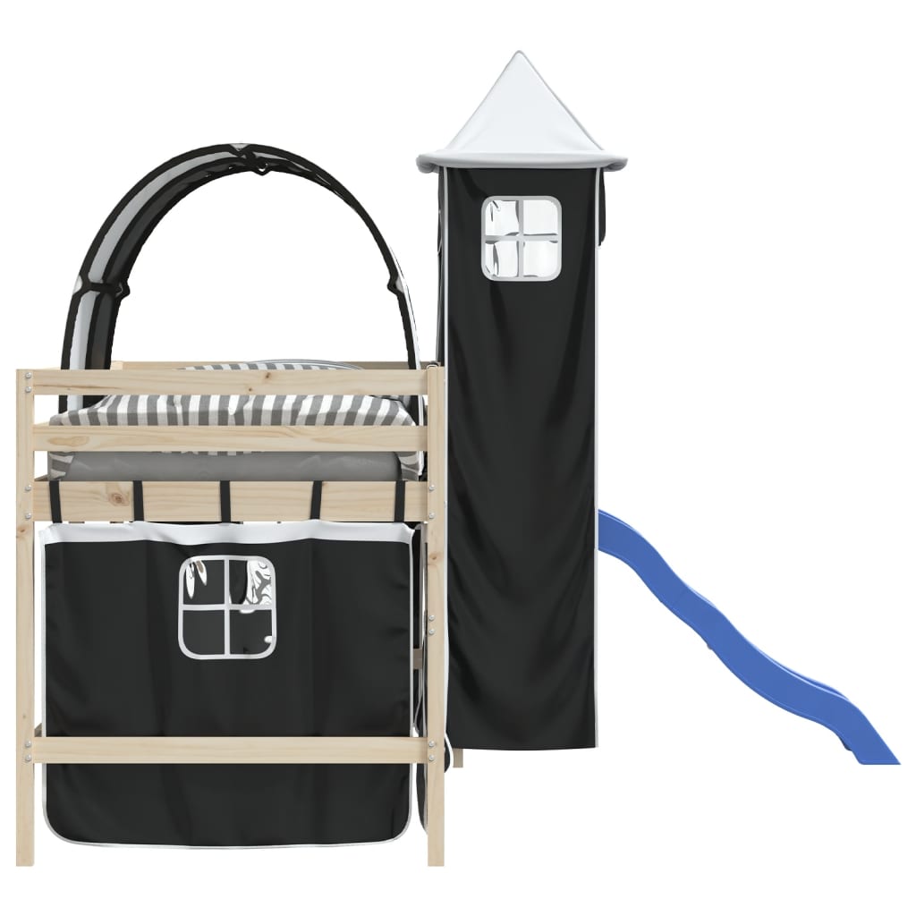vidaXL Curtains for Loft Bed with Tunnel and Tower White and Black 6