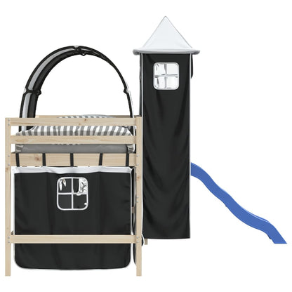 vidaXL Curtains for Loft Bed with Tunnel and Tower White and Black 6