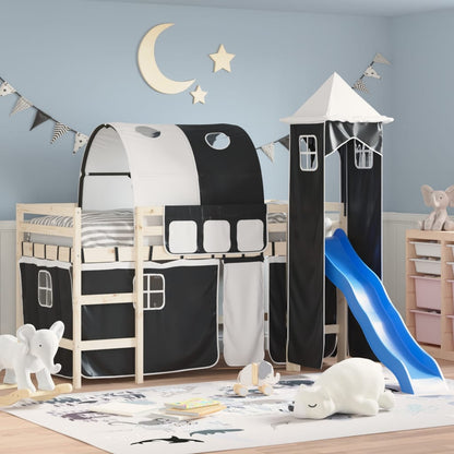 vidaXL Curtains for Loft Bed with Tunnel and Tower White and Black 1