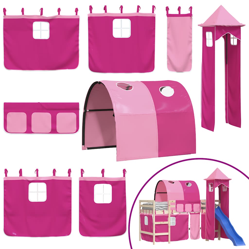 vidaXL Curtains for Loft Bed with Tunnel and Tower Pink 2