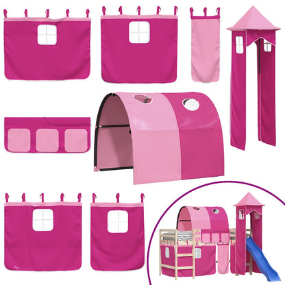 vidaXL Curtains for Loft Bed with Tunnel and Tower Pink 2