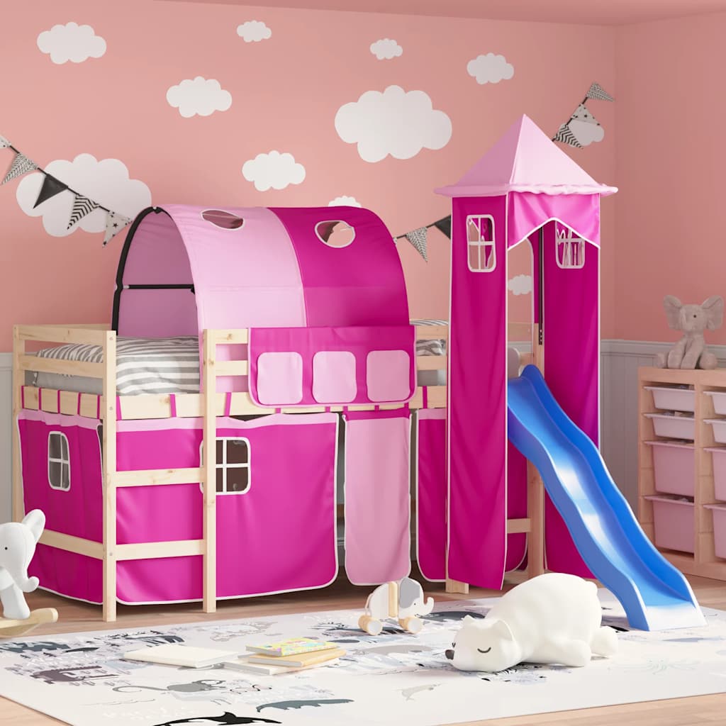 vidaXL Curtains for Loft Bed with Tunnel and Tower Pink 1