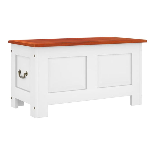 Storage Chest with Lid Solid Wood Acacia Brown and White 70 cm 37 cm 35 cm