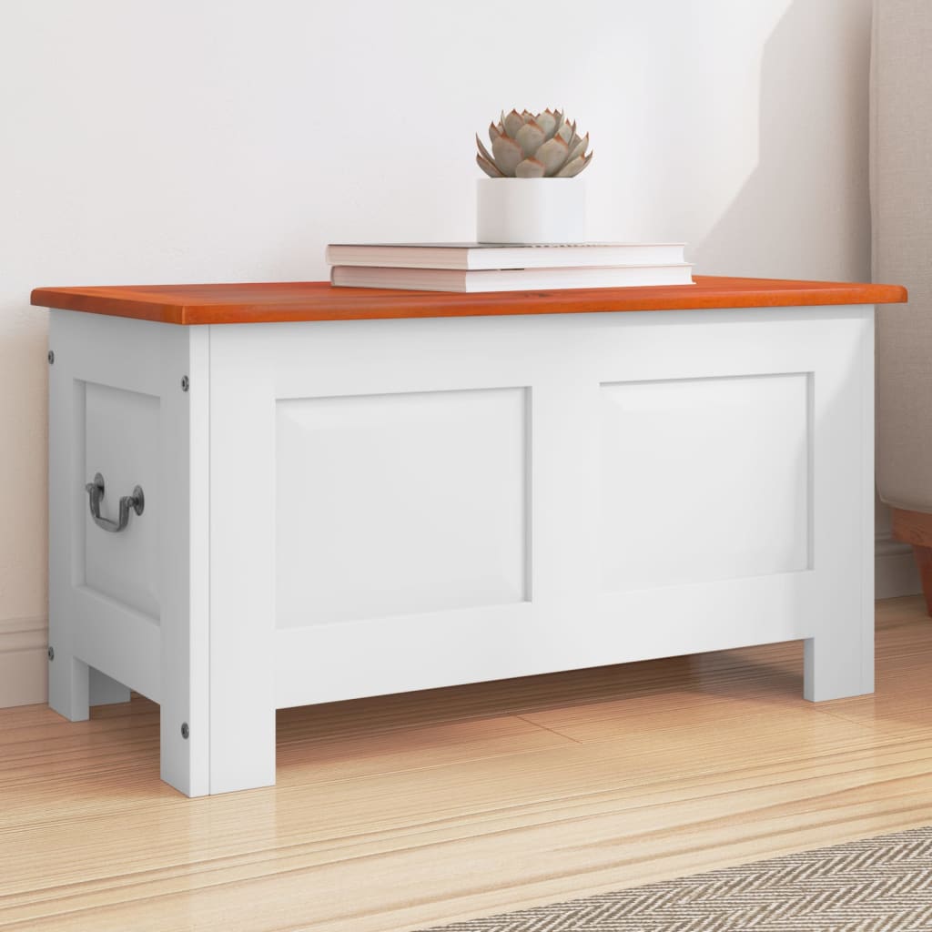 vidaXL Storage Chest with Lid Brown and White Solid Wood Acacia 1