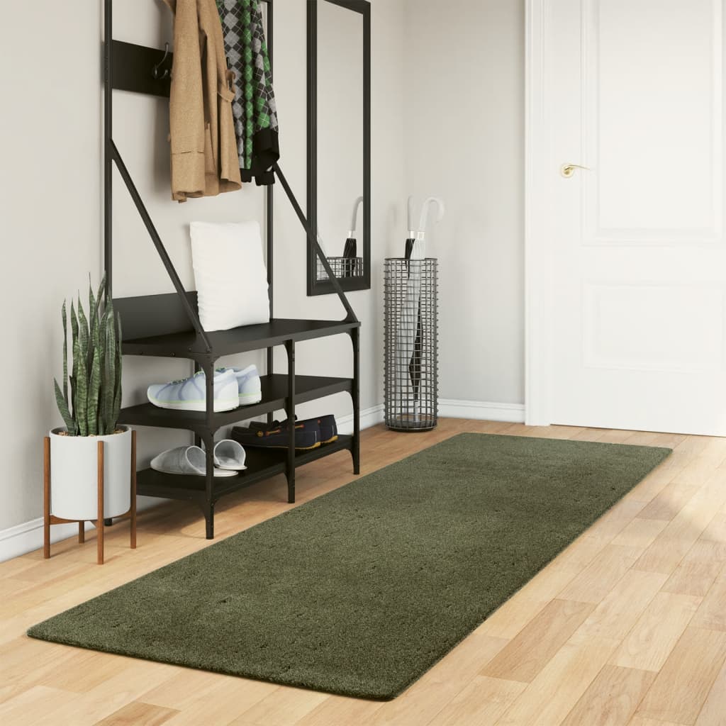 vidaXL Rug HUARTE Short Pile Soft and Washable Forest Green 80x250 cm 1