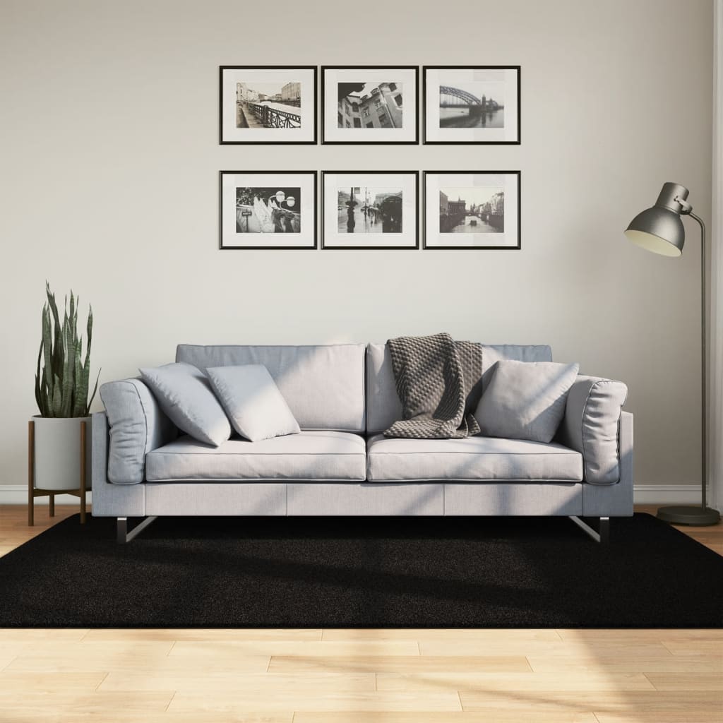 vidaXL Rug HUARTE Short Pile Soft and Washable Black 140x200 cm 1