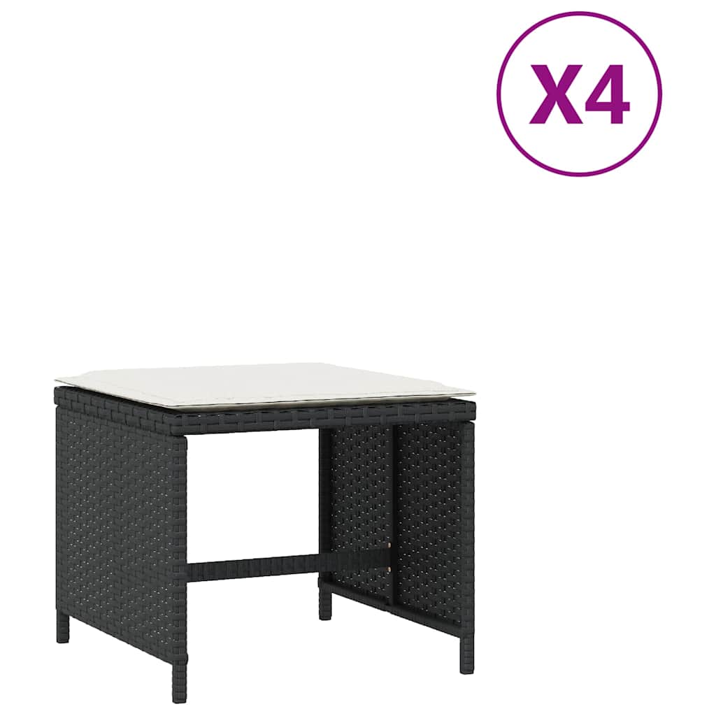 Garden Stools with Cushions 4 pcs 41x41x36 cm Poly Rattan Black and cream