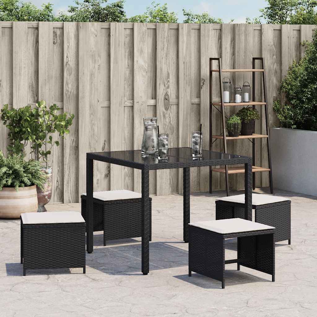 Garden Stools with Cushions 4 pcs 41x41x36 cm Poly Rattan Black and cream