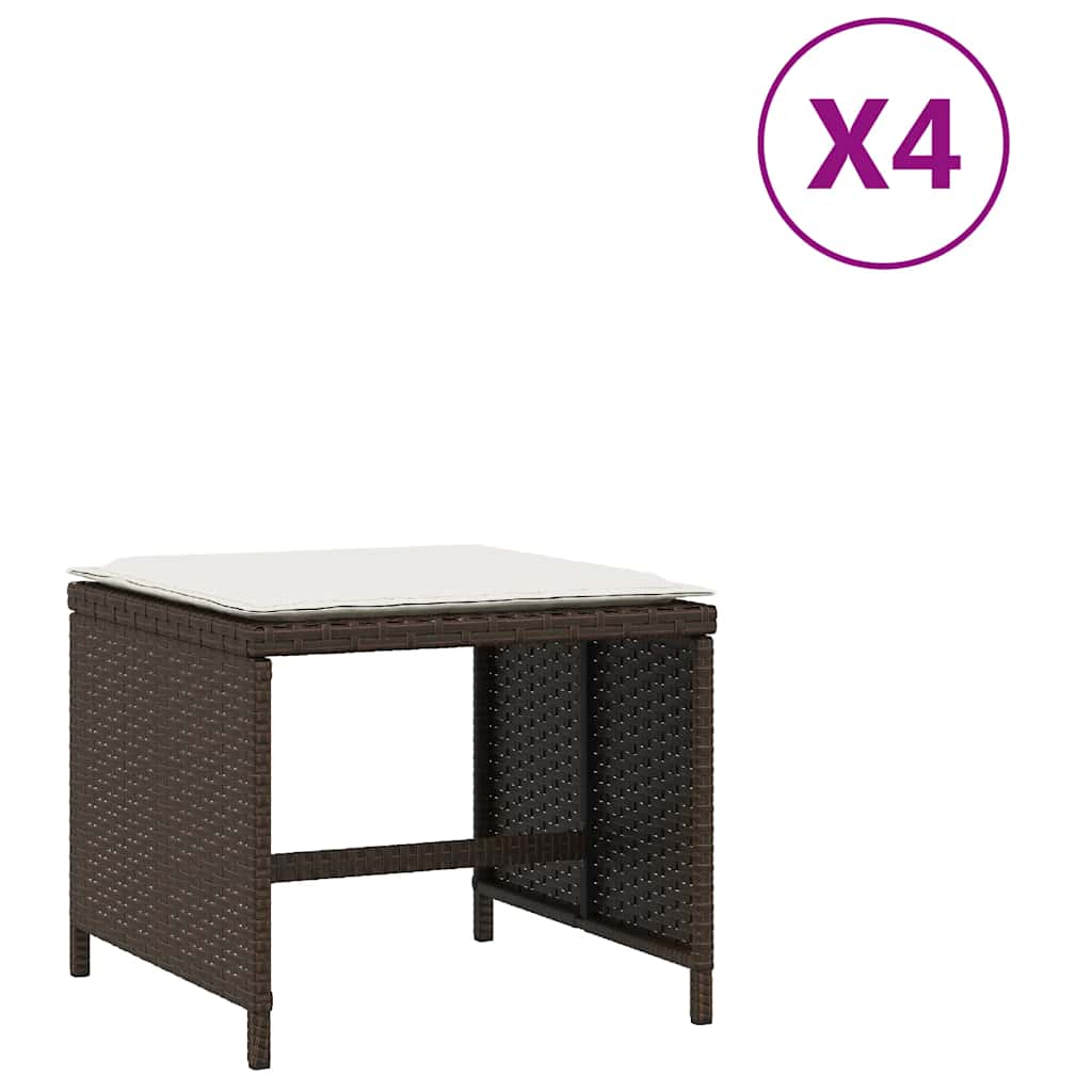 Garden Stools with Cushions 4 pcs 41x41x36 cm Poly Rattan Brown and cream