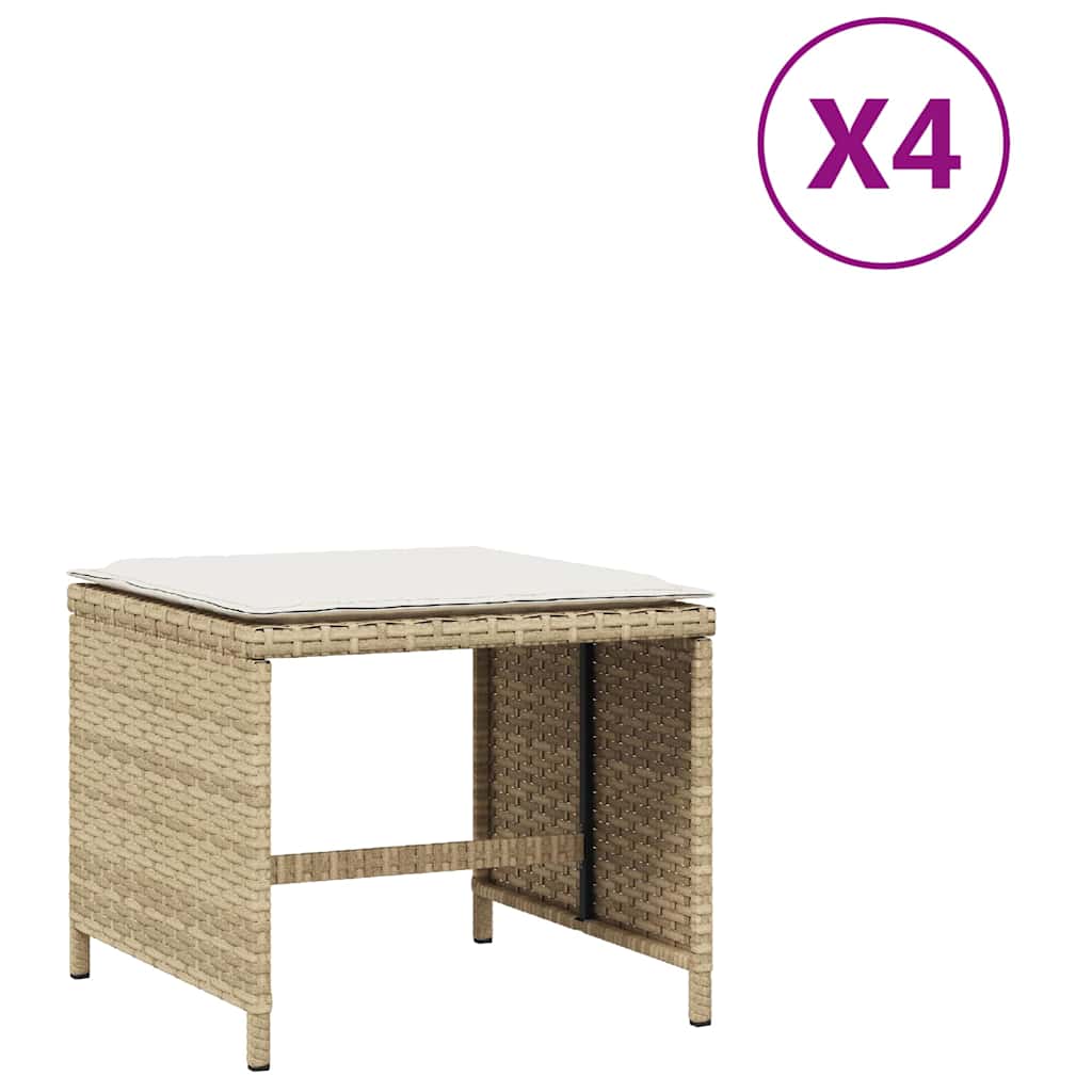 Garden Stools with Cushions 4 pcs 41x41x36 cm Poly Rattan Beige and cream