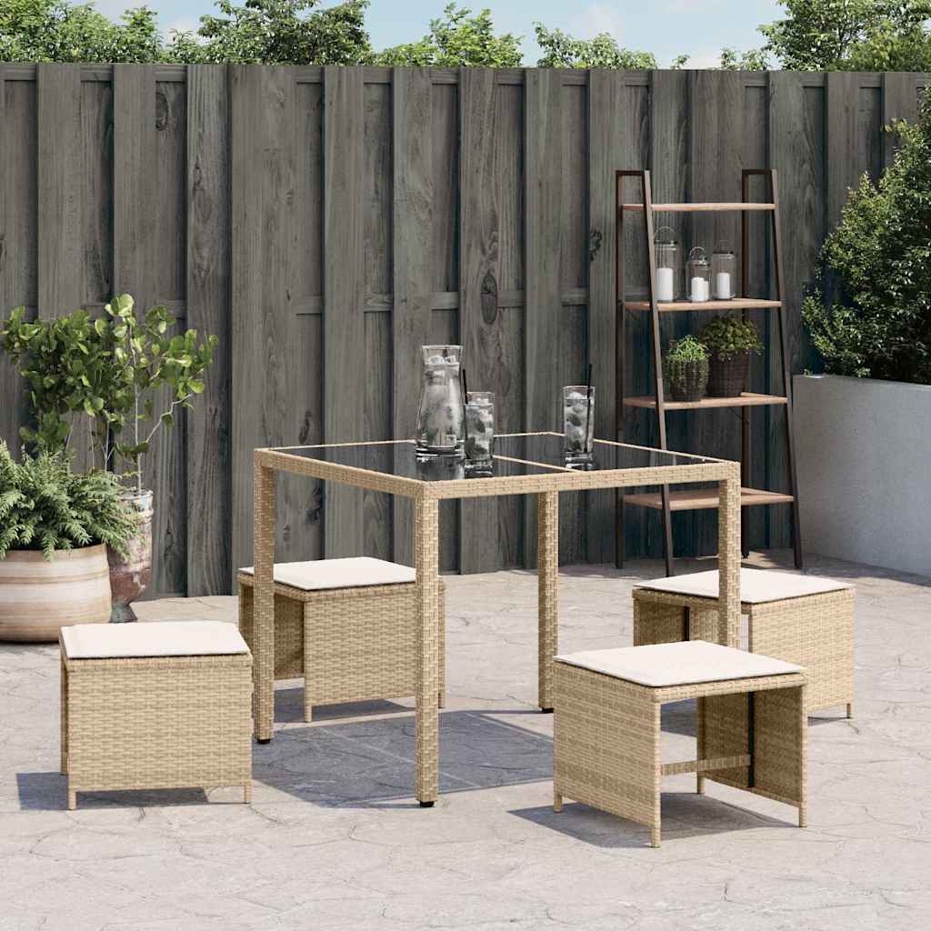 Garden Stools with Cushions 4 pcs 41x41x36 cm Poly Rattan Beige and cream