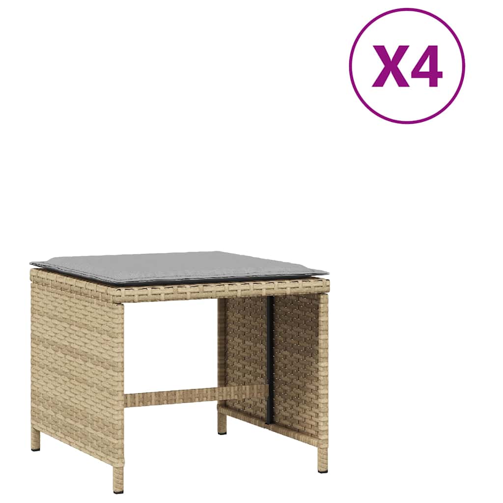Garden Stools with Cushions 4 pcs 41x41x36 cm Poly Rattan Mix beige