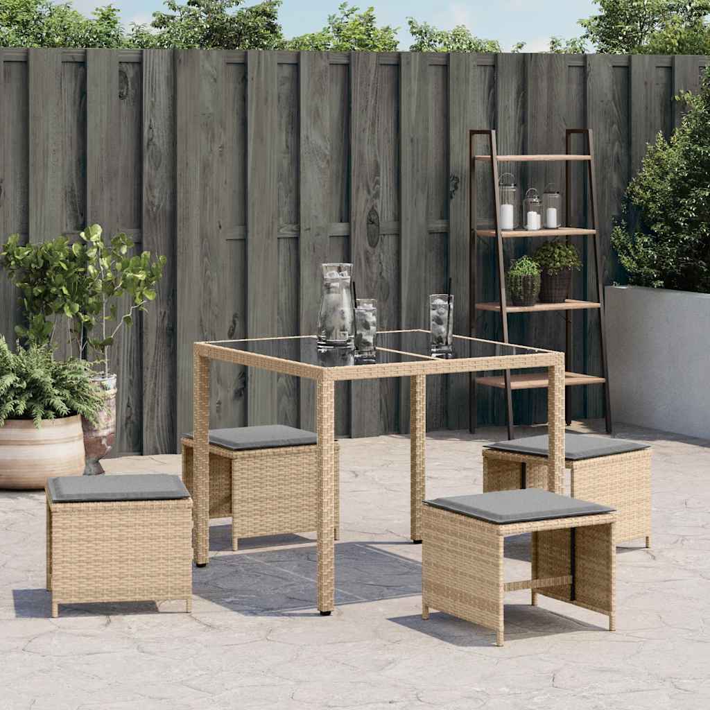 Garden Stools with Cushions 4 pcs 41x41x36 cm Poly Rattan Mix beige