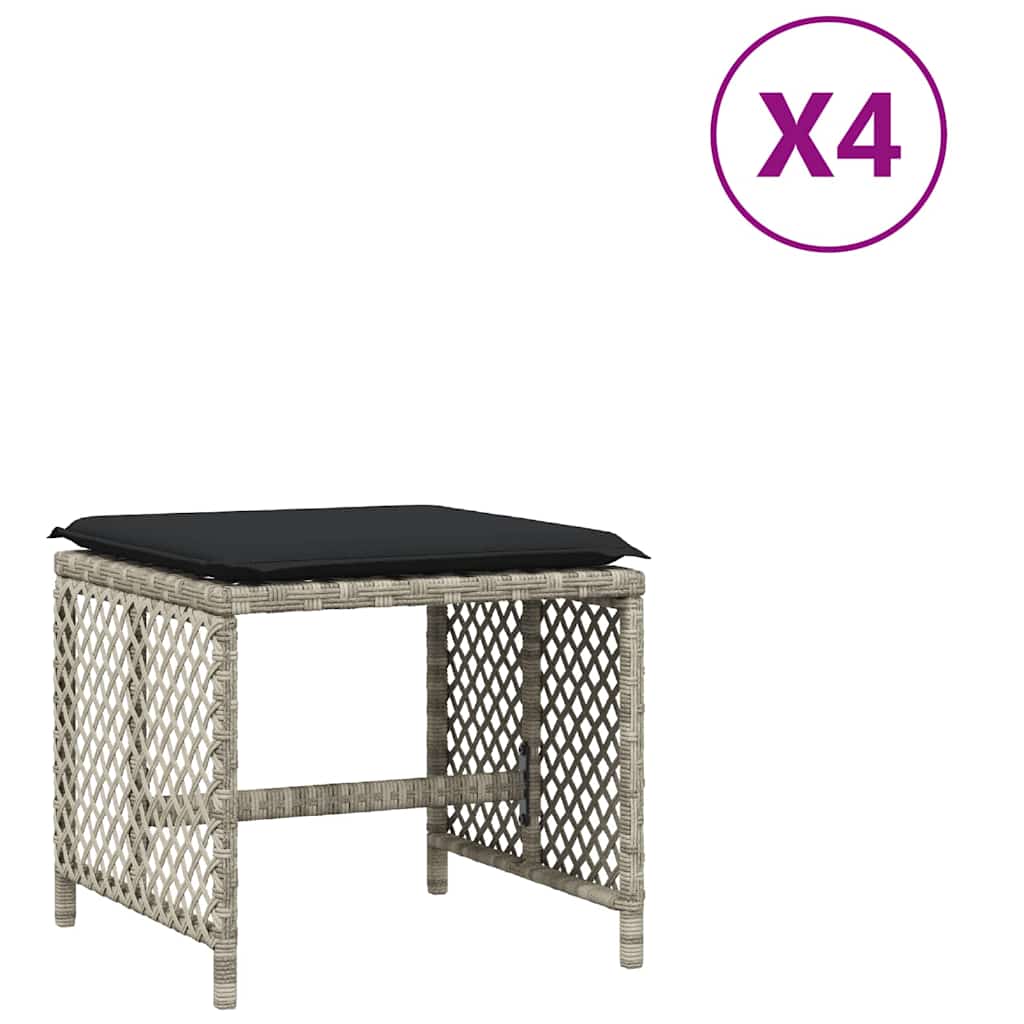 vidaXL Garden Stools with Cushions 4 pcs Light Grey 41x41x36 cm Poly Rattan 2