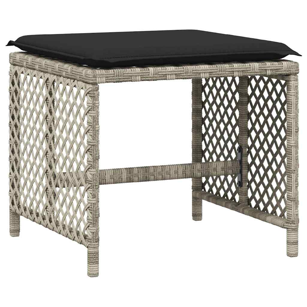 vidaXL Garden Stools with Cushions 4 pcs Light Grey 41x41x36 cm Poly Rattan 4