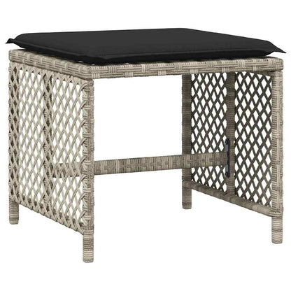 vidaXL Garden Stools with Cushions 4 pcs Light Grey 41x41x36 cm Poly Rattan 4