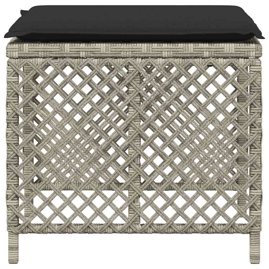 vidaXL Garden Stools with Cushions 4 pcs Light Grey 41x41x36 cm Poly Rattan 6