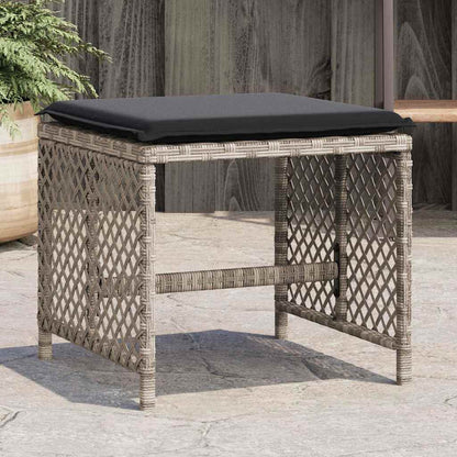 vidaXL Garden Stools with Cushions 4 pcs Light Grey 41x41x36 cm Poly Rattan 1