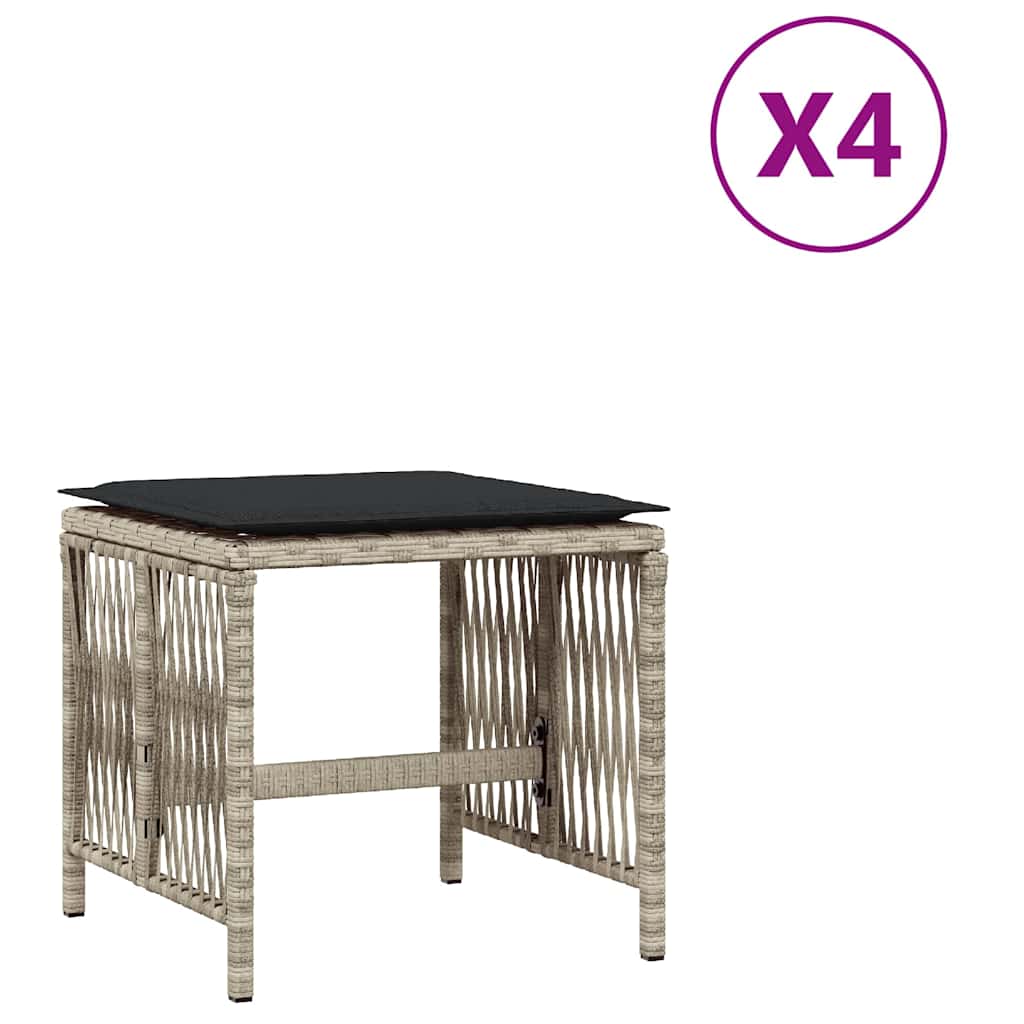 vidaXL Garden Stools with Cushions 4 pcs Light Grey 41x41x36 cm Poly Rattan 2