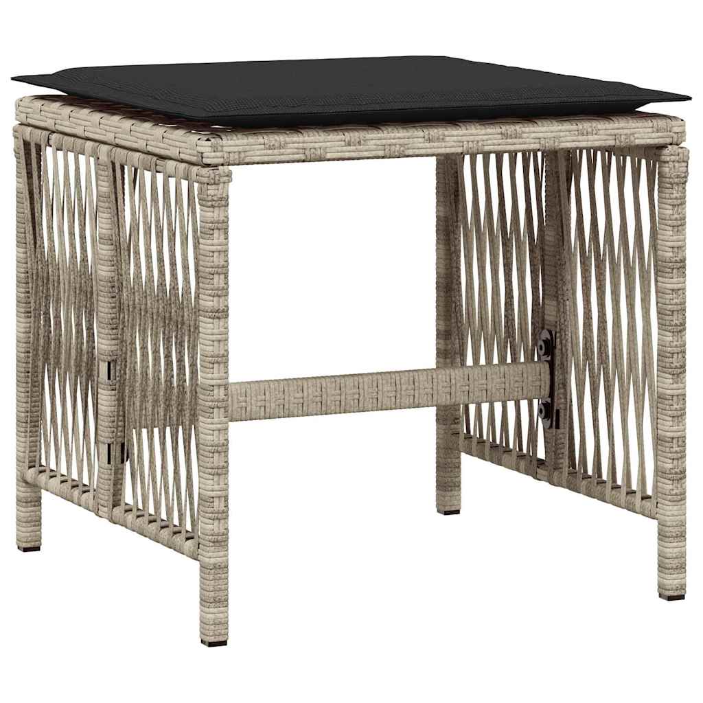 vidaXL Garden Stools with Cushions 4 pcs Light Grey 41x41x36 cm Poly Rattan 3