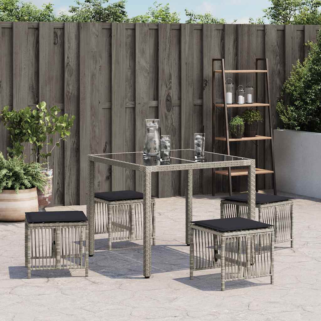 vidaXL Garden Stools with Cushions 4 pcs Light Grey 41x41x36 cm Poly Rattan 4