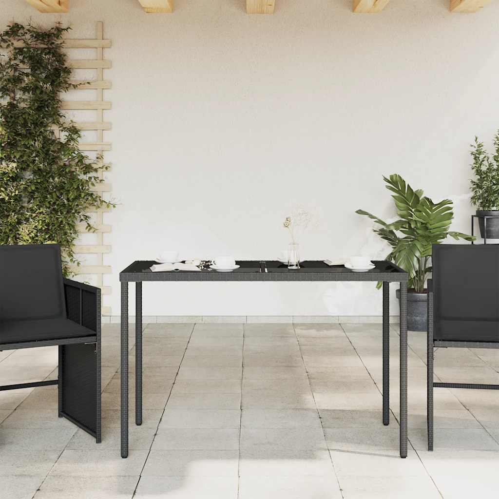 vidaXL Garden Table with Glass Top Black 115x54x74 cm Poly Rattan 3