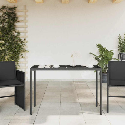vidaXL Garden Table with Glass Top Black 115x54x74 cm Poly Rattan 3