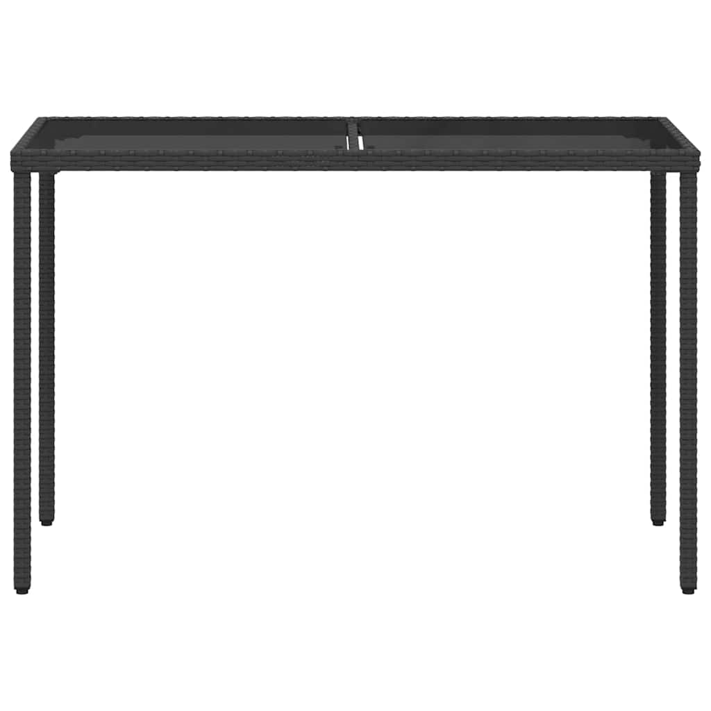 vidaXL Garden Table with Glass Top Black 115x54x74 cm Poly Rattan 4