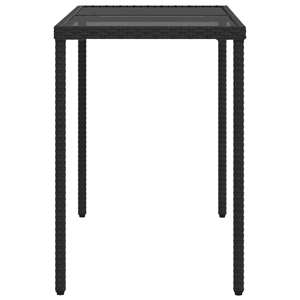vidaXL Garden Table with Glass Top Black 115x54x74 cm Poly Rattan 5
