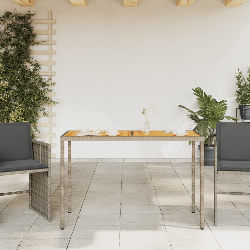 vidaXL Garden Table with Acacia Wood Top Grey 115x54x74 cm Poly Rattan 3
