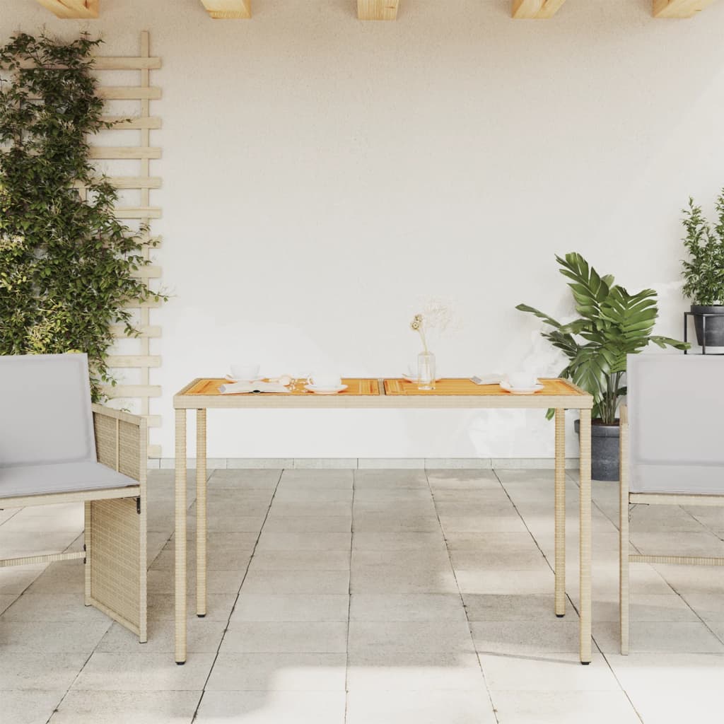 vidaXL Garden Table with Acacia Wood Top Beige 115x54x74 cm Poly Rattan 3