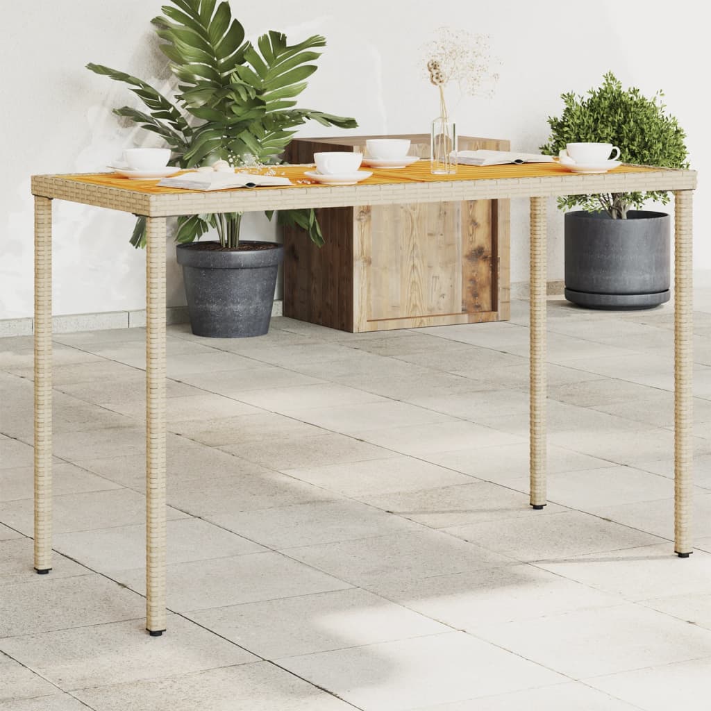vidaXL Garden Table with Acacia Wood Top Beige 115x54x74 cm Poly Rattan 1