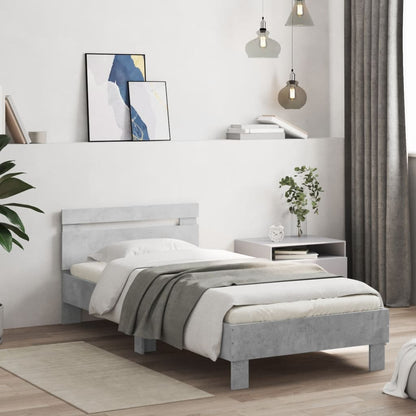 vidaXL Bed Frame without Mattress with Headboard Concrete Grey 75x190 cm Small Single 1