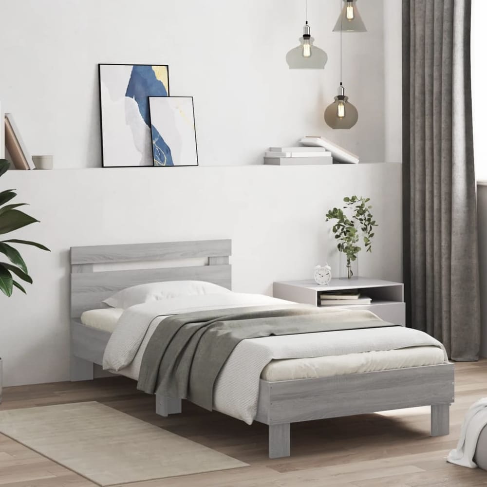 Bed Frame without Mattress with Headboard 75x190 cm Grey sonoma