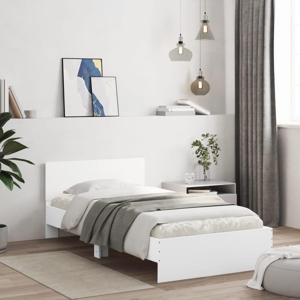vidaXL Bed Frame without Mattress with Headboard White 100x200 cm 1