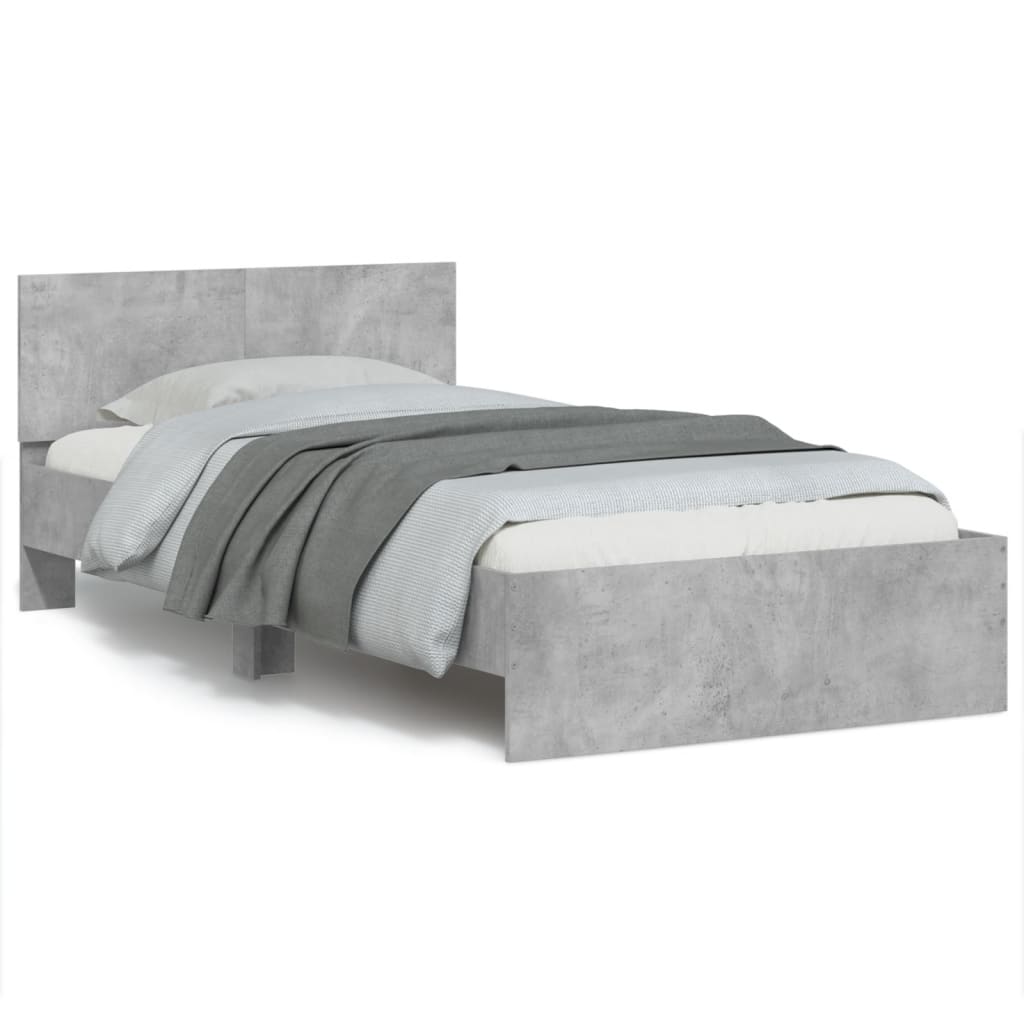 vidaXL Bed Frame without Mattress with Headboard Concrete Grey 100x200 cm 2